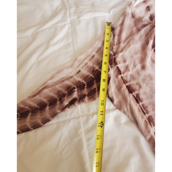 Umgee Blouse Womens Large Tie Dyed Tunic Keyhole Neck Flowy Gauzy Beige Brown - Picture 6 of 7